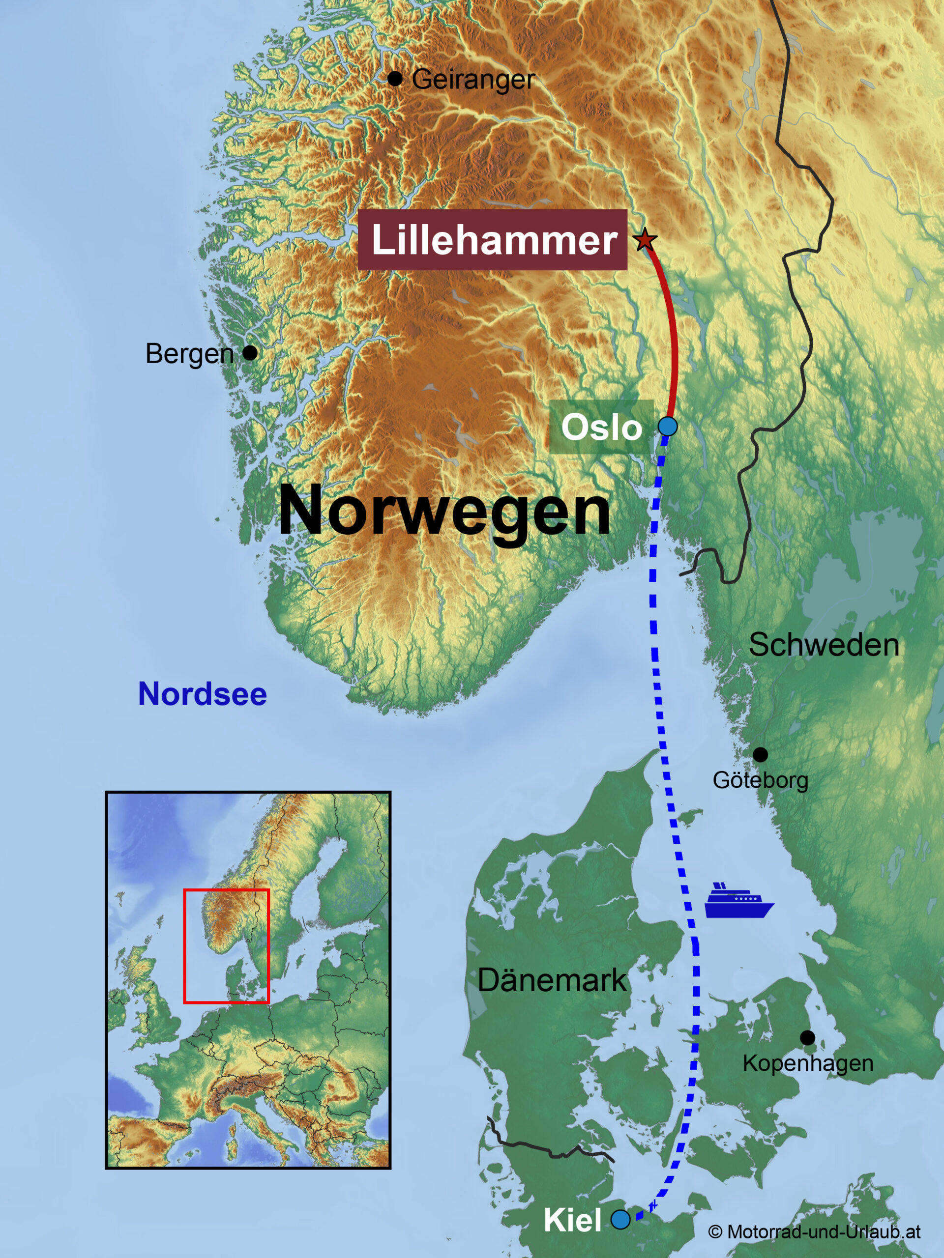 Karte Sued Norwegen fuer Reise Enduros